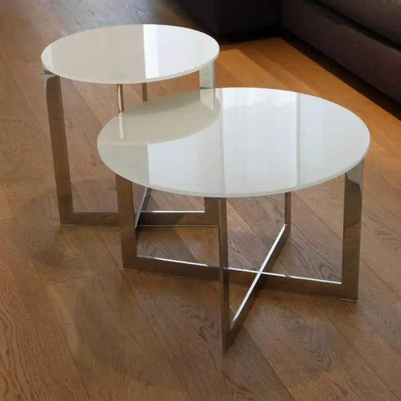 Ausverkauf 2er-Beistelltischset Dominos Gestell Metall Chrom Tischplatte Glas