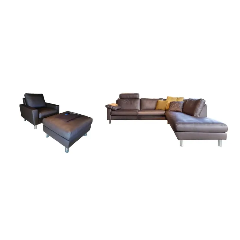 Polstergruppe Cl 500.48 Bezug Leder 43.089 Mocca Braun Fuß Metall Rund Inklusive Sessel Und Hocker Saisonangebot