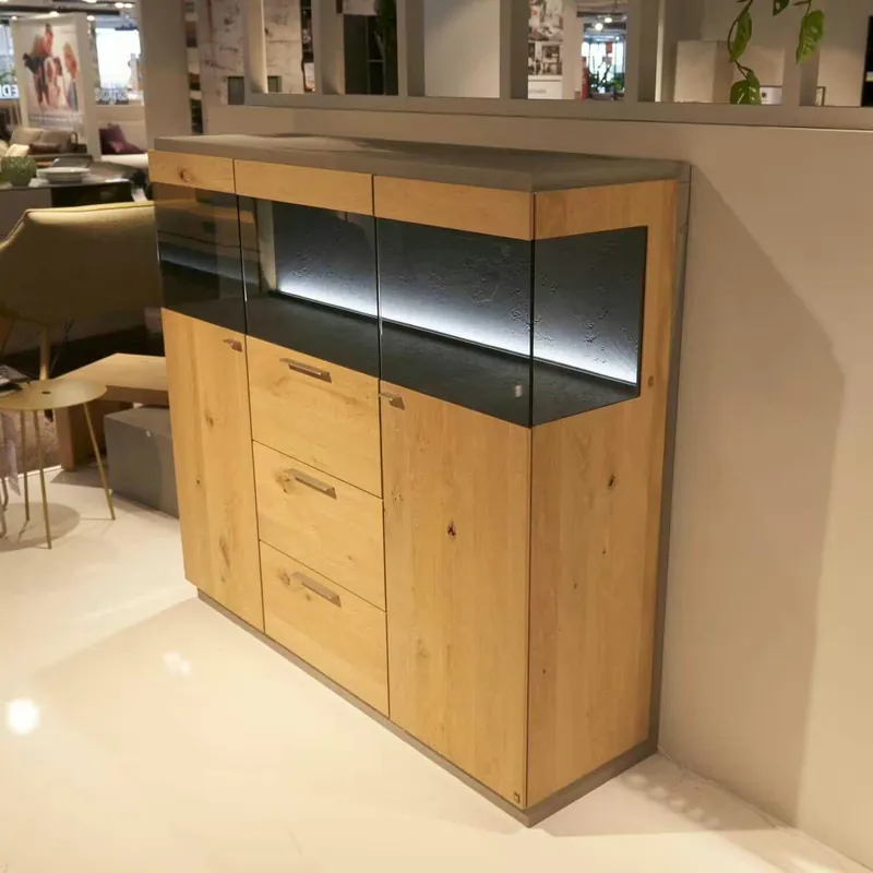 Neue Kollektion Highboard Tomeo 7141 Kerneiche Natur Massiv Glas