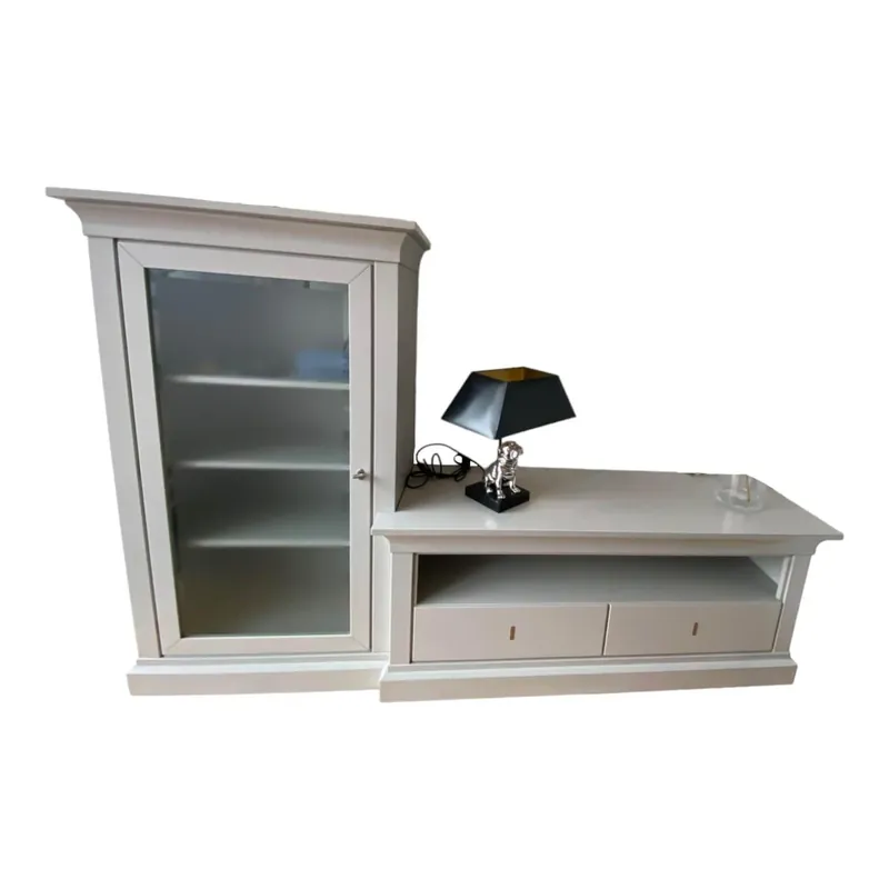 Vitrine mit TV-Sideboard Lack Grau Seidenmatt Sonderaktion