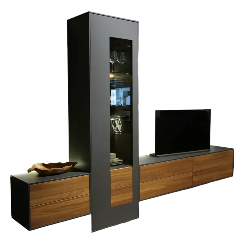 Anbauwand WK 440 Lavato 9750 Front Kernnussbaum Absetzung Schiefergrau Schneller Versand