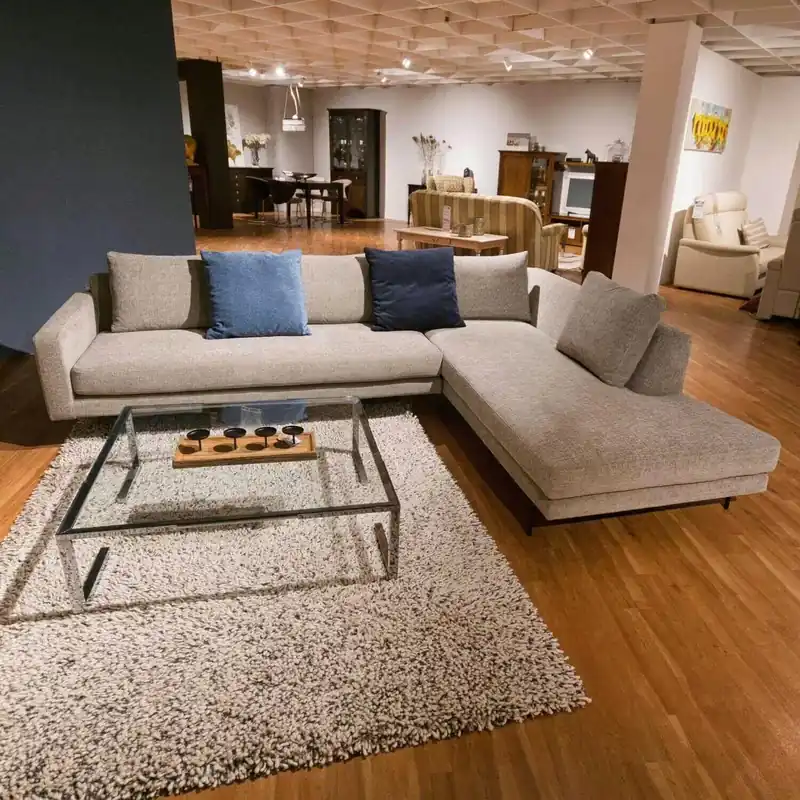 Ecksofa Edge V2 Stoff Soft 3 Grau mit 4 Kissen Echt