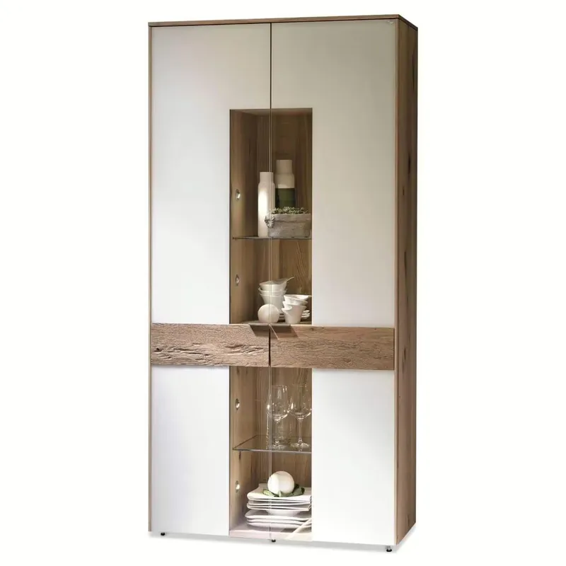 Must-Have Vitrine V-Solid Wildeiche Rustico Frontglas Optiwhite