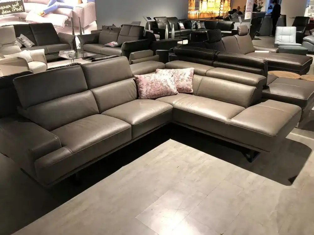 Direkt Vom Hersteller Ecksofa Capri Leder Grau mit Verstellbarkeit
