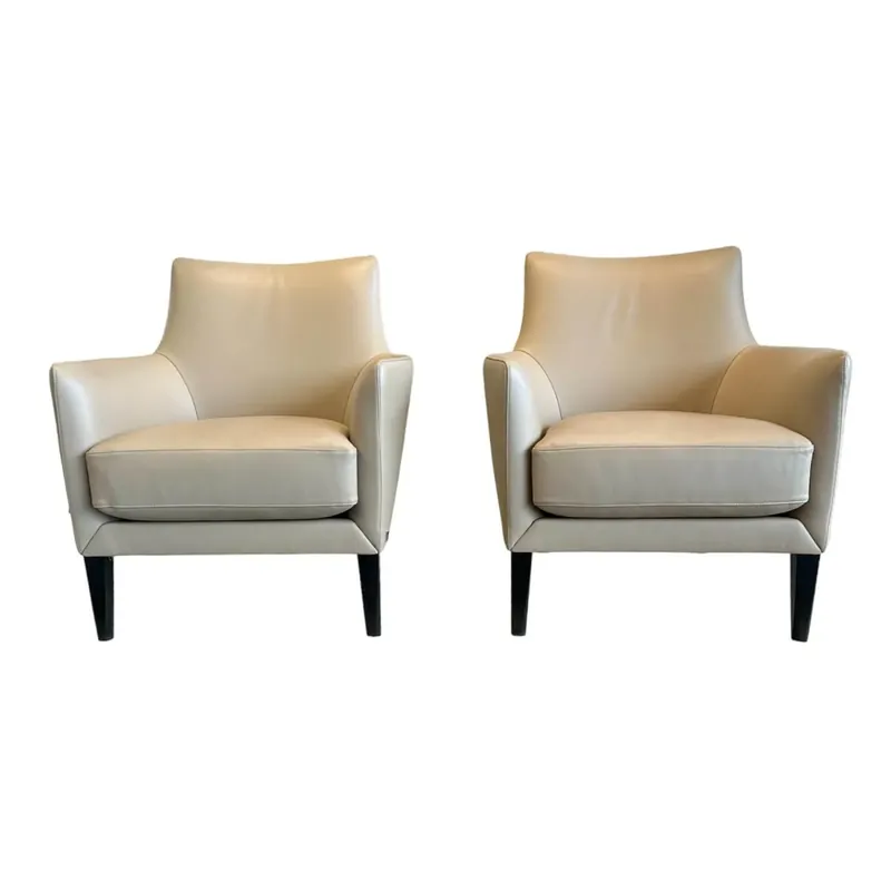 2er Set Sessel Coco Bezug Leder Normandie Leinen BW0140-007 Creme Holzfüße Schwarz Sale