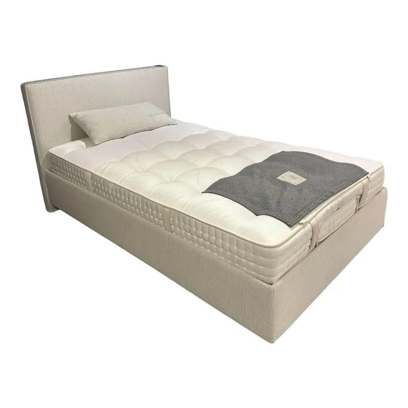 Neu Bett Gala GA 28 S 3B Bezug Stoff Yanis 1810 Natur Grau Weiß Kopfteil Linea K11 B Füße Buche Natur Lackiert Inklusive Matratze Und Funksender