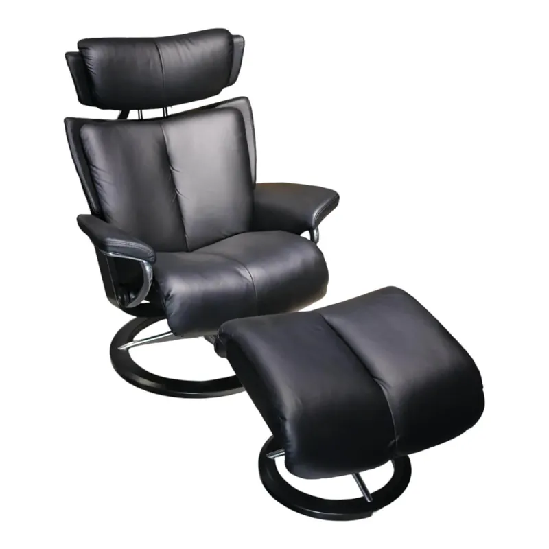 Sessel Magic M Mit Hocker Bezug Leder Polma 19 Black Holzfarbe Schwarz Gestell Signature Aluminium Aktuell