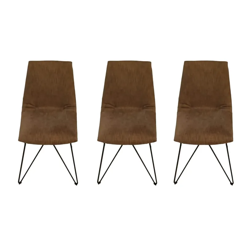 3er Set Stühle Lui Stoff Maple MA862 Grau Meliert Gestell Metall Schwarz Ohne Armlehne Markenprodukt