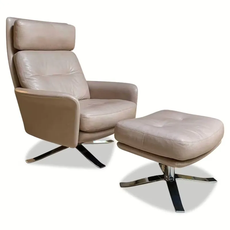 Hochlehnsessel Glen Leder Anilina Smoke L 6881 R Creme Grau mit Hocker Finale Aktion
