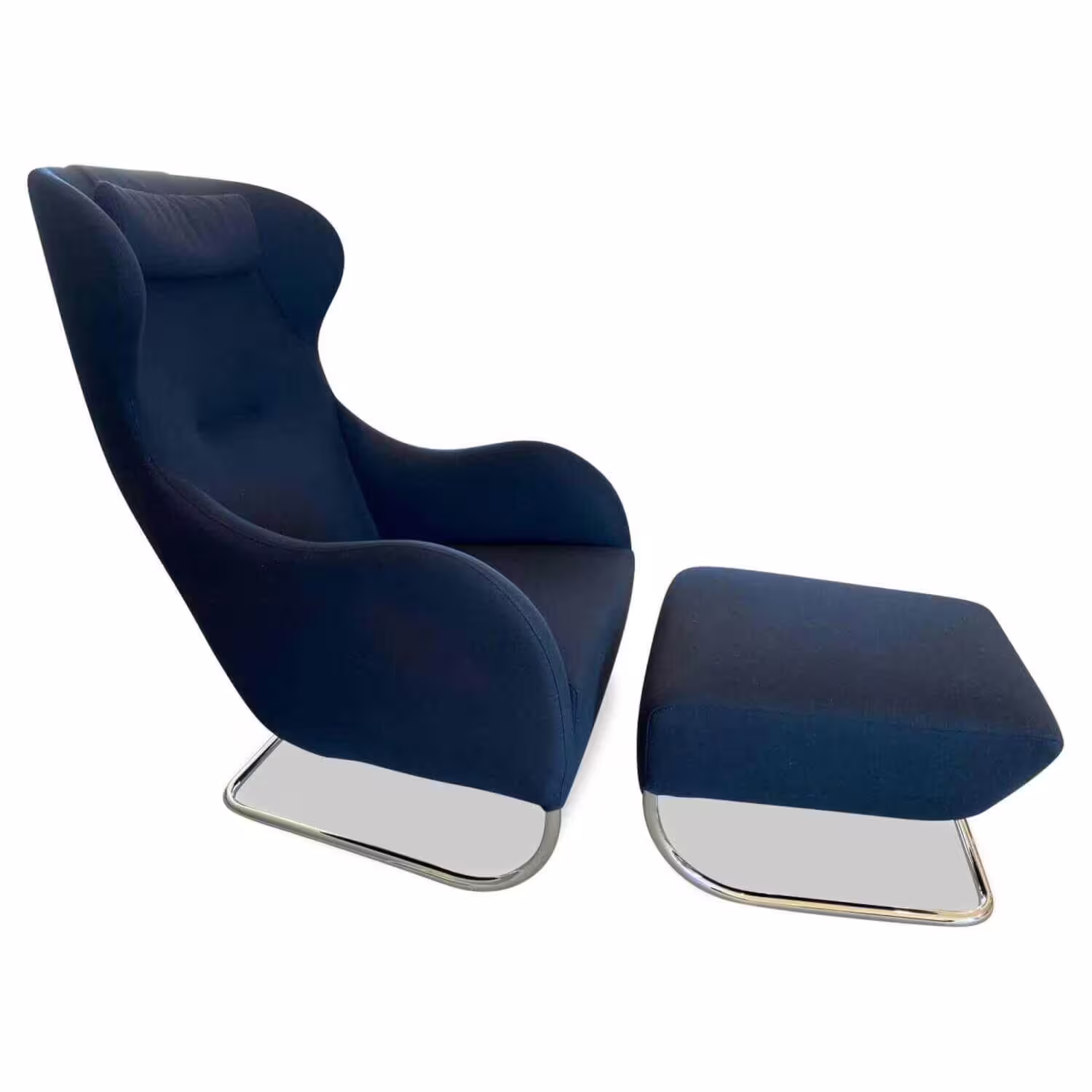 Sessel Jolly Stoff F Navy Blau Gestell Chrom mit Hocker Top-Seller