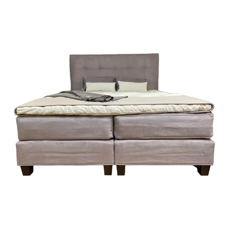 Schnäppchen Boxspringbett De Ruyter Bezug Stoff Touch 501 Grey Bettfüße-Set Wenge Inklusive Matratzen