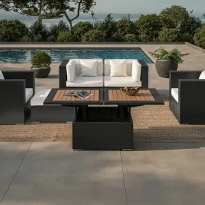 OUTFLEXX Gartenlounge, 5 Personen, creme/weiß, schwarz, Polyrattan, inkl. Loungetisch, wasserfeste Kissenbox Abverkauf