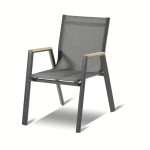 Must-Have HARTMAN Aruba Stapelsessel, xerix/anthrazit, Alu/Textilene, mit Armlehnen aus Teak