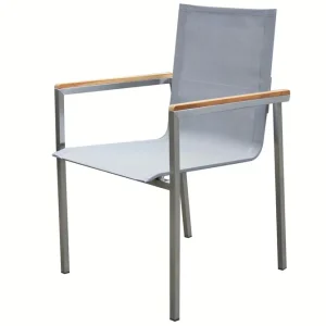 Mega-Angebot OUTFLEXX Gartensessel, silber, Edelstahl/Textilene, Armlehnen aus Teak, 56x62x88cm