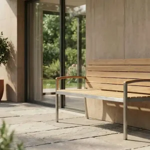 Beliebt OUTFLEXX Gartenbank, Teakholz/Edelstahl, 2-Sitzer, 130x55x80cm, FSC®-zertifiziertes Produkt