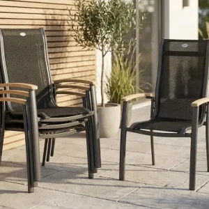 HARTMAN Alice Stapelsessel 4er-Set, xerix/schwarz, Alu/4x4 Textilen, mit Teak-Armlehnen Bestpreis