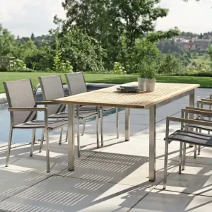 Neuheit STERN Polaris Garten-Essgruppe, silbergrau, Edelstahl/Textil, 162/220 x 90 cm, 6 Pers., Teakholz