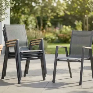 Aktuell HARTMAN 4er Set Aruba Stapelsessel, xerix/anthrazit, Alu/Textilene, mit Teak-Armlehnen