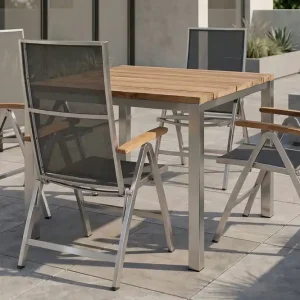 Nur Für Kurze Zeit STERN Cardiff Garten-Essgruppe, silber/silbergrau, Edelstahl/recyceltes Teak, Tisch 90 x 90 cm, 4 Klappstühle, FSC®-zertifiziertes Produkt