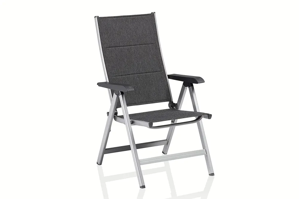 Ausverkauf KETTLER BasicPlus Padded Klappstuhl, silber/anthrazit, Alu/Textilene, 0301201-9000, verstellbare Rückenlehne