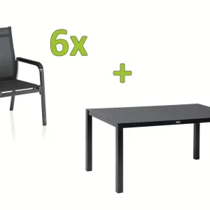 Aktuell KETTLER BasicPlus Premium Garten-Essgruppe, anthrazit, Alu/Spraystone, Tisch 160x95 cm, 6 Stapelsessel