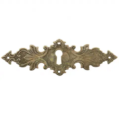 Geprüft Gründerzeit-Schlüsselschild 128 x 42mm: Altverzinnter Möbelbeschlag aus Messingblech
