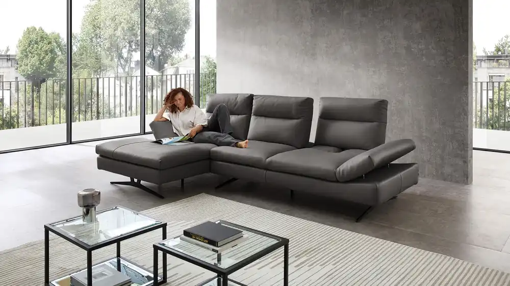 Top-Preis Cuoio Ecksofa Letizia mit manueller Sitztiefenverstellung in Leder