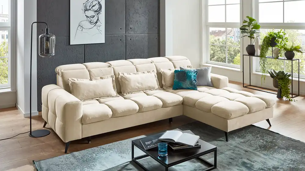 Finale Aktion Ecksofa Felix mit motorischer XL-Sitztiefenverstellung in Stoff