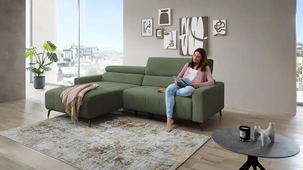 Ecksofa Sunny mit motor. Sitzvorzug in Cord Billig