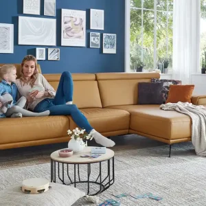 Modulmaster Ecksofa mit Kopfteilfunktion Leder Kurkuma Knallerangebot
