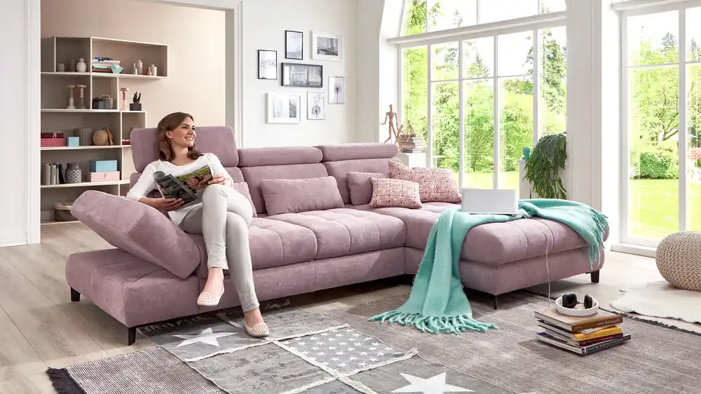 Stoff Ecksofa mit Federkern und Verstellung Zertifiziert
