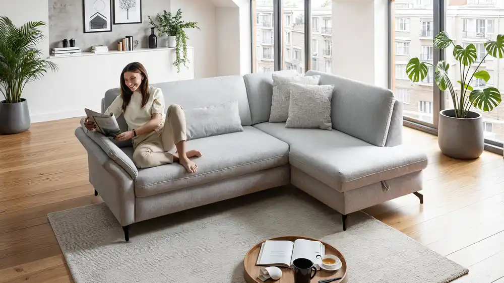 Mega-Angebot Ecksofa Willa in Trendfarbe silber
