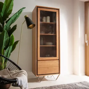 Aktuell Vitrine Stonegrace 55x180 Akazie Natur 1 Tür 2 Schubladen Steinfurnier V-Fuß