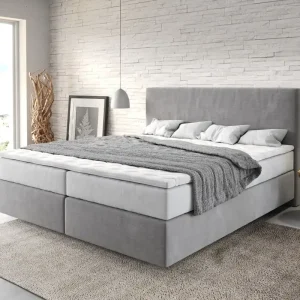 Angebot Boxspringbett Dream-Well 180x200 cm Mikrofaser Grau mit TFK Matratze und Visco Topper