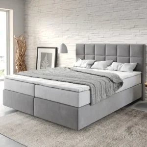 Bestpreis Boxspringbett Dream-Fine 160x200 cm Mikrofaser Grau mit TFK Matratze und Visco Topper
