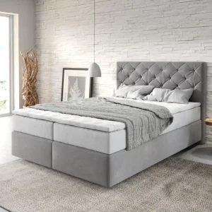 Begrenztes Angebot Boxspringbett Dream-Great 140x200 cm Mikrofaser Grau mit TFK Matratze und Visco Topper
