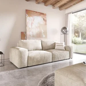 Big-Sofa Lanzo 230x95 cm Cord Beige mit Hocker Aktuell