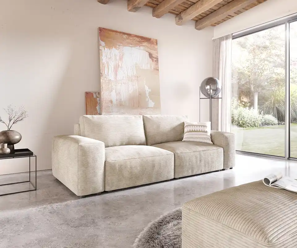 Big-Sofa Lanzo 230x95 cm Cord Beige mit Hocker Aktuell