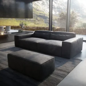 Big-Sofa Sirpio XL 270x130 cm Lederimitat Vintage Anthrazit mit Hocker Aktuell