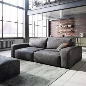 Big-Sofa Lanzo 230x95 cm Lederimitat Vintage Anthrazit mit Hocker Angebot