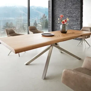 Ausverkauf Esstisch Edge 260x100 XL Akazie Natur Kreuzgestell Rechteck Edelstahl Live-