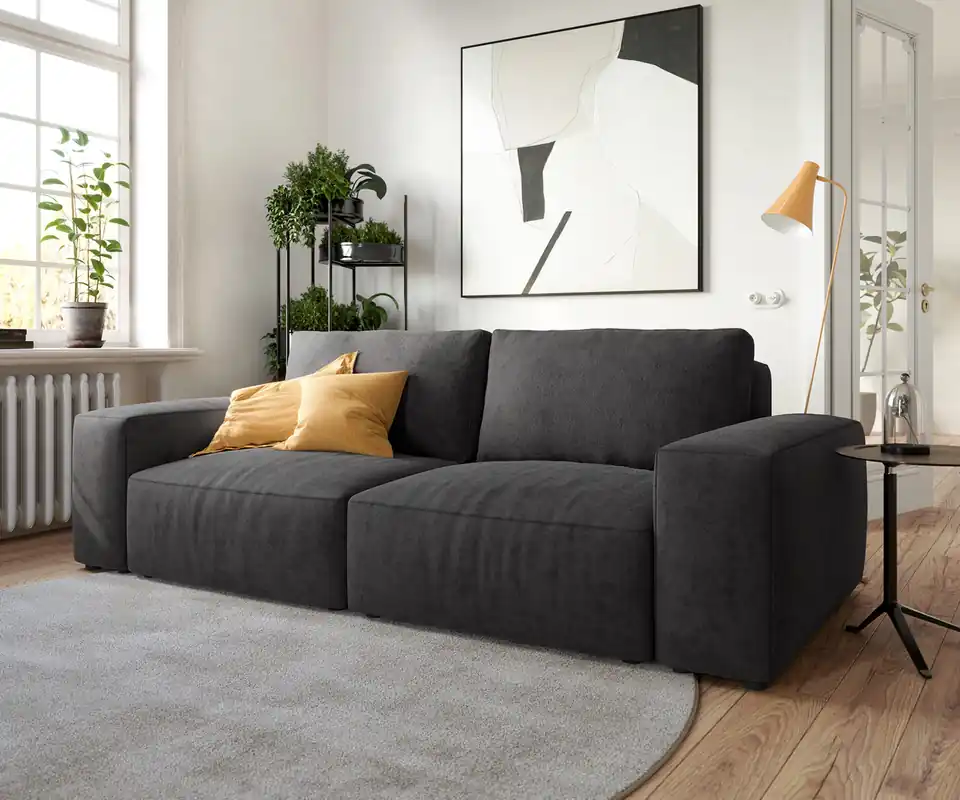 Big-Sofa Lanzo 230x95 cm Mikrofaser Schwarz Saisonangebot