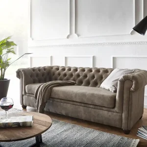 Mega-Angebot Sofa Chesterfield 3-Sitzer 200x88 cm Vintage Taupe Couch
