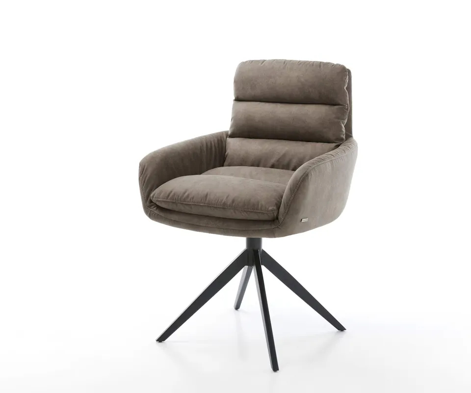 Preisknaller Drehstuhl Abelia-Flex mit Armlehnen Mikrofaser Taupe Vintage Kreuzgestell breit Schwarz 360° drehbar Wippfunktion