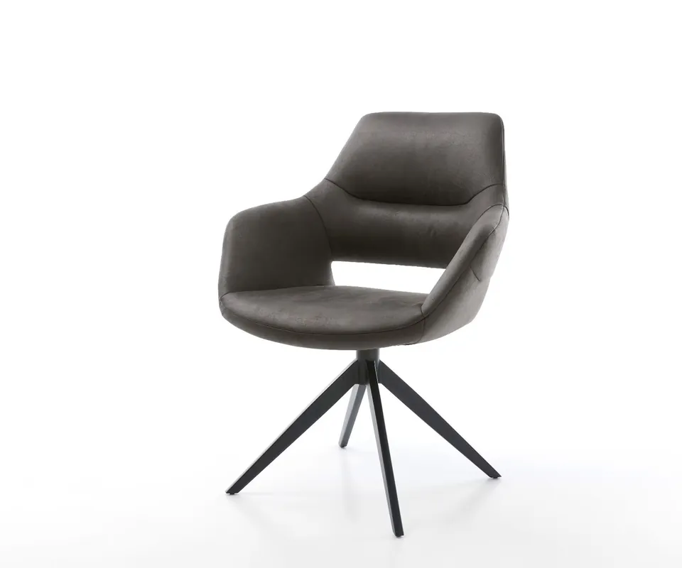 Abverkauf Drehstuhl Yago-Flex mit Armlehnen Mikrofaser Anthrazit Vintage Kreuzgestell breit schwarz 360° drehbar Wippfunktion Taschenfederkern