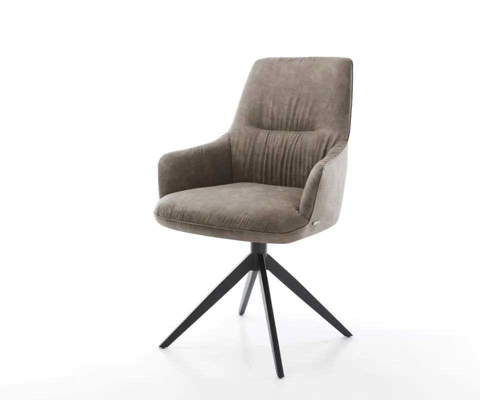 Nur Für Kurze Zeit Drehstuhl Zelia-Flex mit Armlehnen Mikrofaser Taupe Vintage Kreuzgestell breit Schwarz 360° drehbar Wippfunktion Taschenfederkern