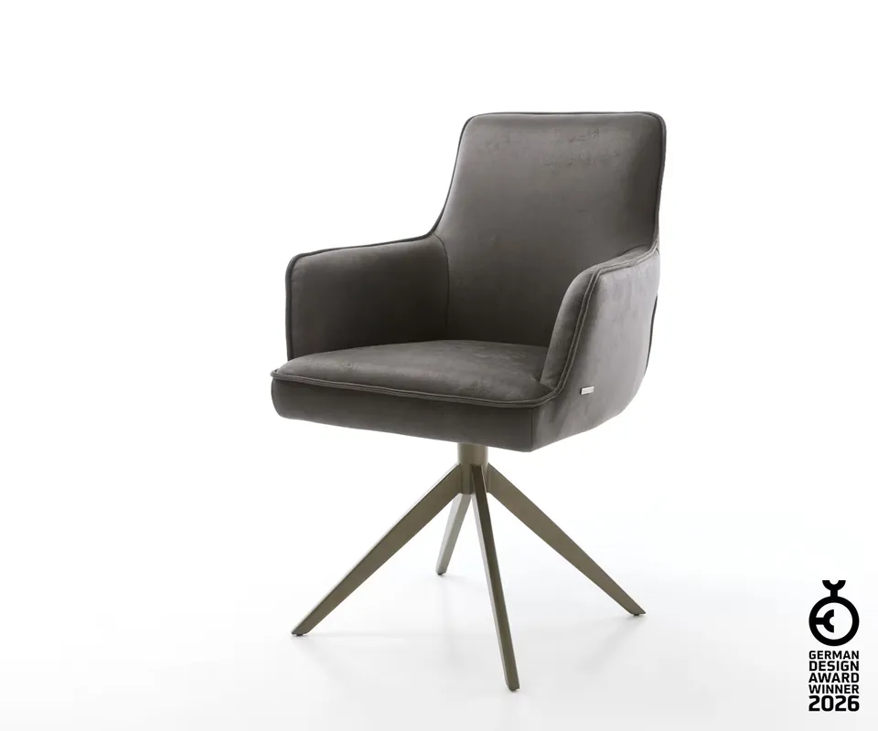 Meistverkauft Drehstuhl Heira-Flex mit Armlehnen Mikrofaser Anthrazit Vintage Kreuzgestell breit Effektfinish Titan 360° drehbar Wippfunktion Taschenfederkern