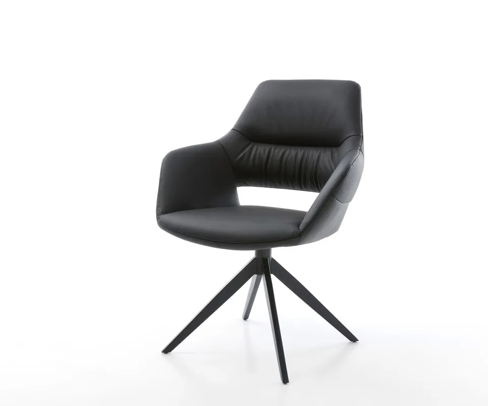 Drehstuhl Yago-Flex mit Armlehnen Echt-Leder Schwarz Kreuzgestell breit Schwarz 360° drehbar Wippfunktion Taschenfederkern Super-Preis