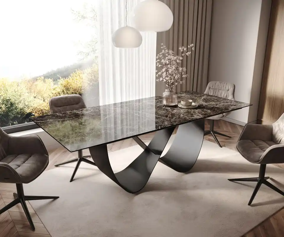 Begrenztes Angebot Esstisch Edge 180-220x100 Keramik Emperador Extra Lucidato Dunkelbraun Infinity Metall Schwarz ausziehbar