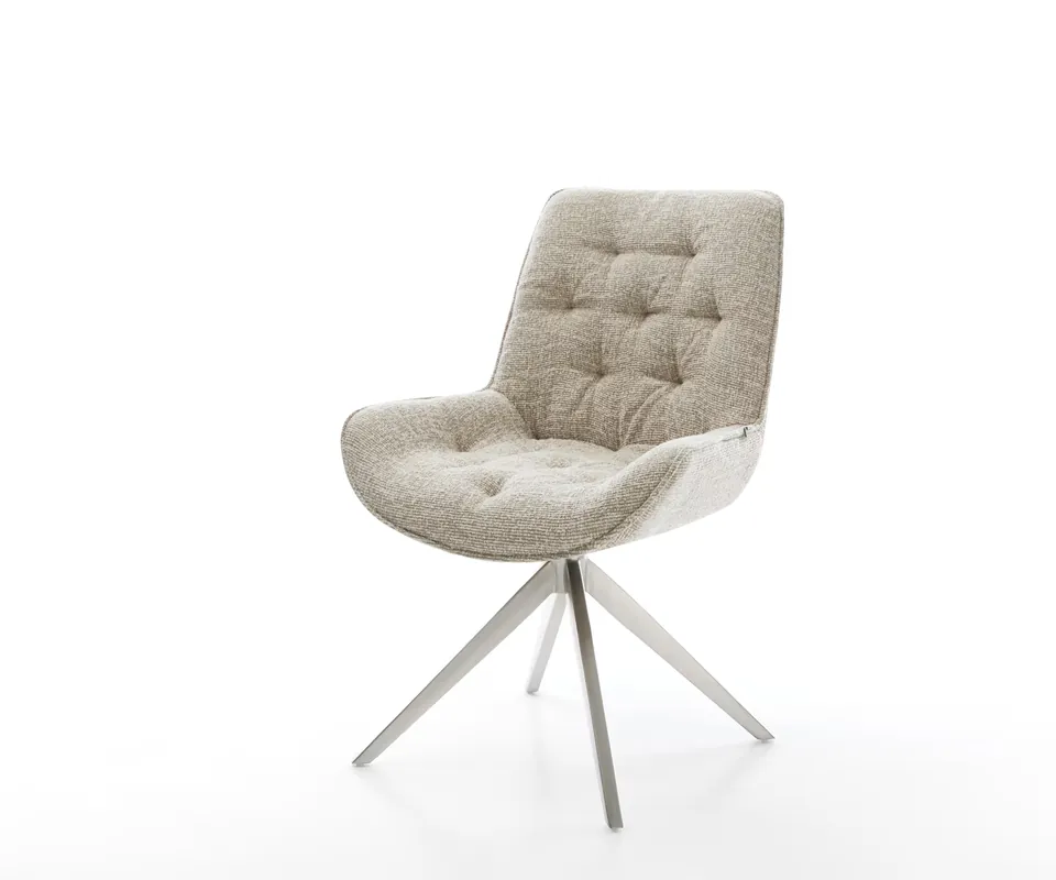 Drehstuhl Taimi-Flex Webstoff Soft Beige Kreuzgestell breit Edelstahl 360° drehbar Wippfunktion Highlight